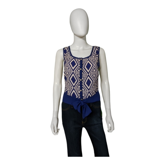 Francesca's Blue Rain Sleeveless Tie-Hem Front Top Blue S - Picture 4 of 9